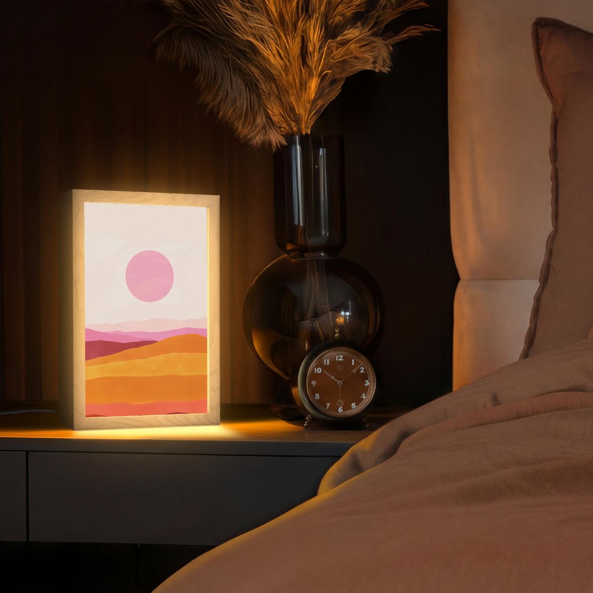 TISCHLEUCHTE Hügel - Orange - Sonne - Abstrakt 20x30 cm - Chromfarben, Holzwerkstoff (8/20/30cm) - OnlyWow