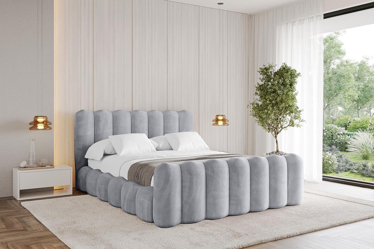 POLSTERBETT mit Bettkasten, Fußteil und Lattenrost, Bett mit Matratze H3/H4 - SORA-Z 180x200 Hellgrau - Hellgrau, Holzwerkstoff/Textil (180/200cm) - ALTDECOR