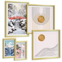 BILDER SET 5er Set - 50x50 cm & 20x30 cm & 40x60 cm Goldrahmen - Sommerliche Strandansichten in Pastellfarben - Goldfarben, Kunststoff (40/60cm) - TULUP