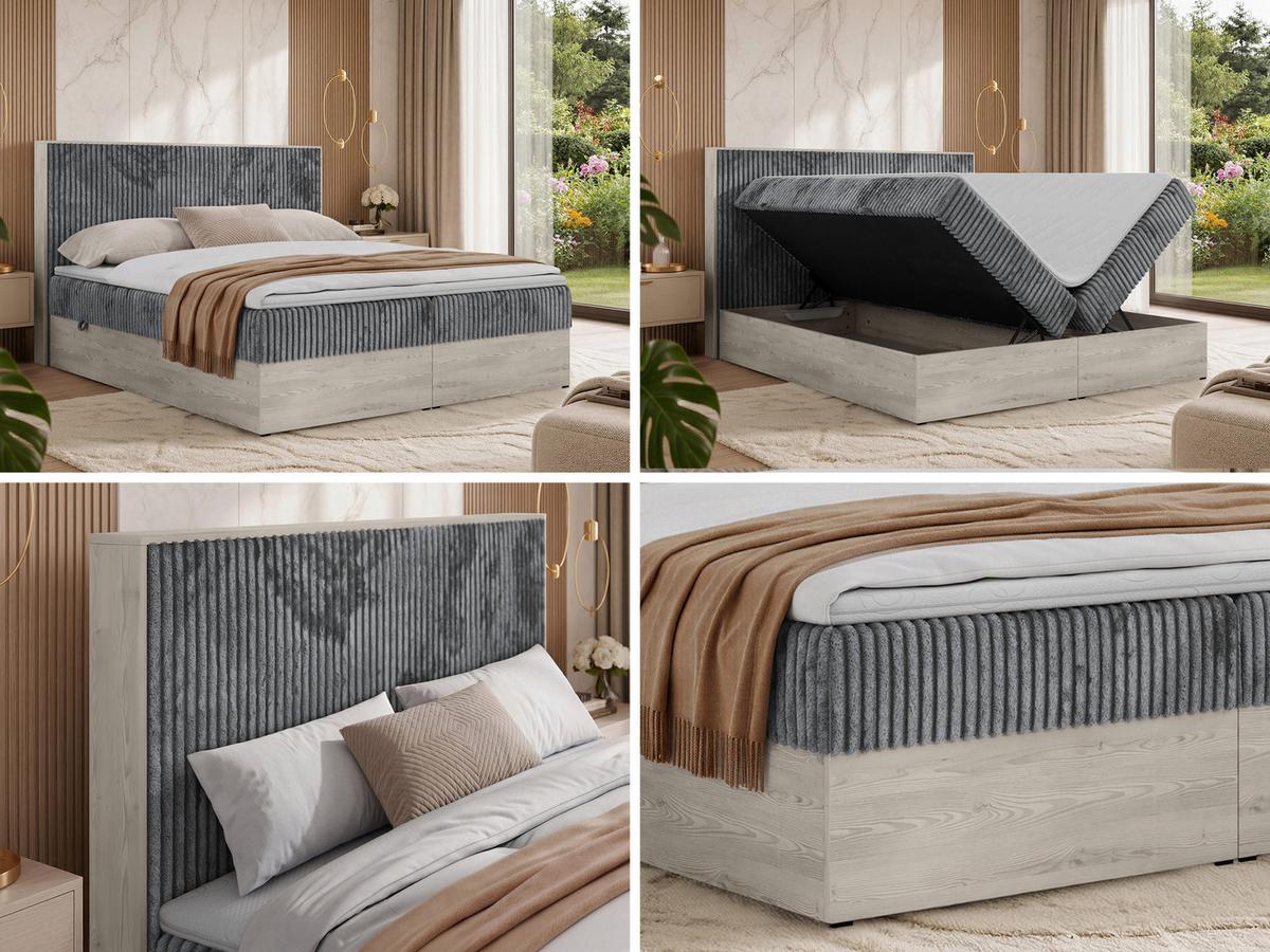 BOXBETT NORDIC 140/200 - Grau Cord - Topper Visco - H4 - Schwarz/Grau, Kunststoff/Textil (140/200cm) - MKS