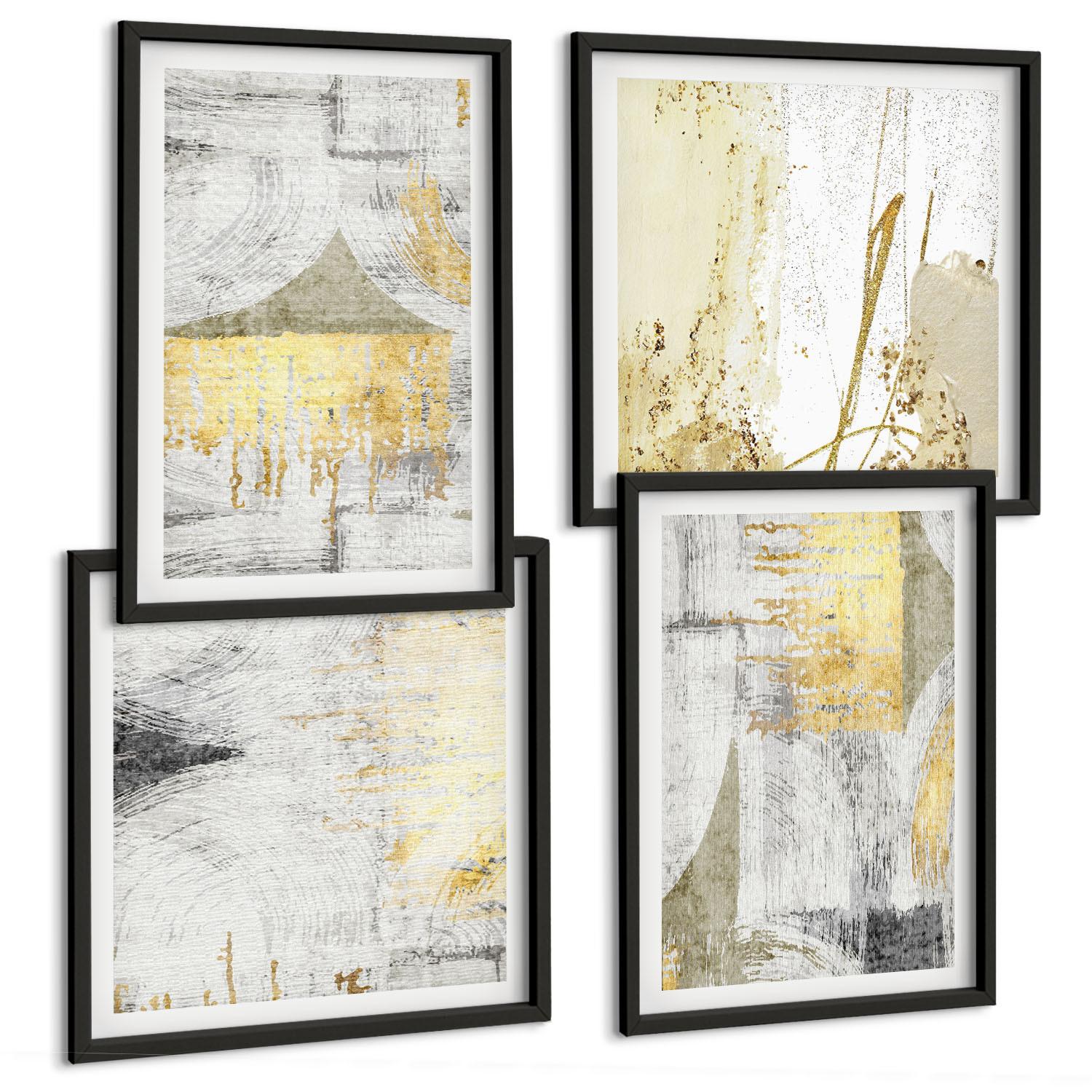 BILDER SET 4er Set - 50x50 cm & 40x60 cm Schwarzer Rahmen - Abstrakte minimalistische Muster - Schwarz, Kunststoff (50/50cm) - TULUP