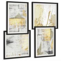 BILDER SET 4er Set - 50x50 cm & 40x60 cm Schwarzer Rahmen - Abstrakte minimalistische Muster - Schwarz, Kunststoff (50/50cm) - TULUP