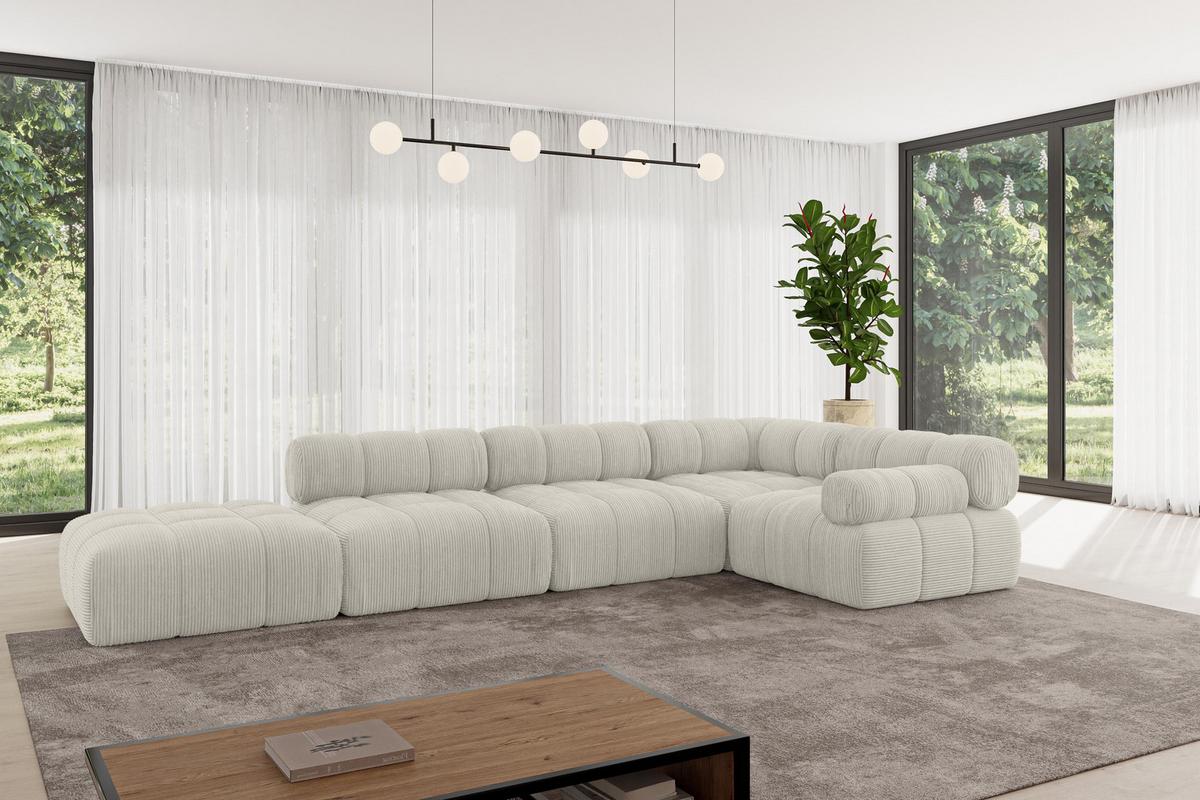 ECKSOFA modulares Sofa Felto-L2 - 380x190x70 cm Creme Cord - Hellgrau/Creme, Holzwerkstoff/Textil (380/190cm) - ALTDECOR