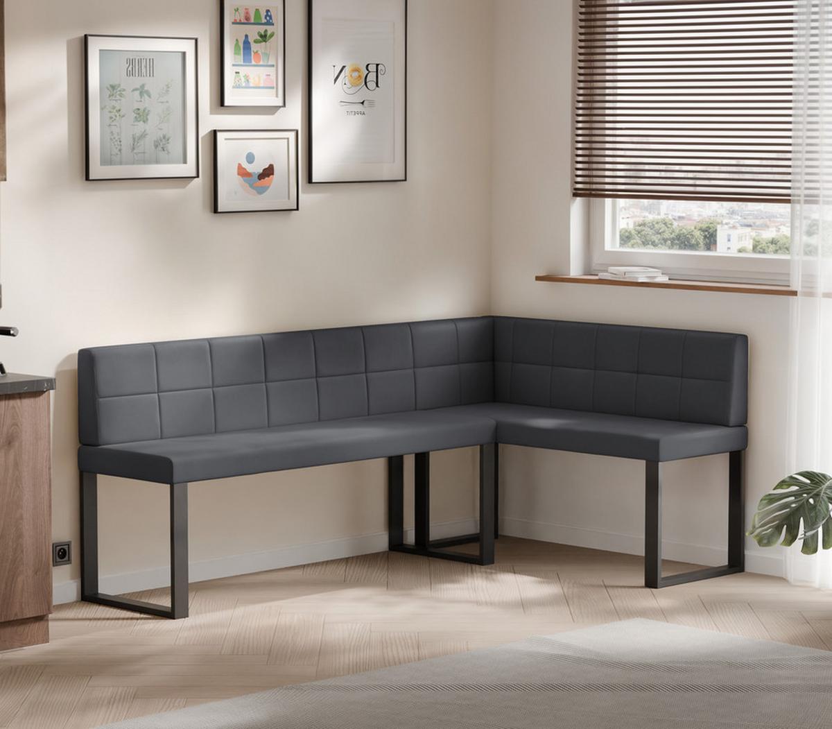 ECKBANK rechts SANA U Kunstleder gesteppt, 142/196 cm Grau - Grau, Kunststoff/Textil (142/196cm) - Idohome