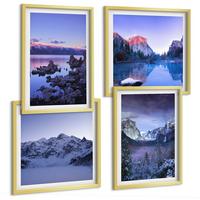 BILDER SET 4er Set - 50x50 cm & 40x60 cm Goldrahmen - Berglandschaften, Sonnenuntergang, Wasser - Goldfarben, Kunststoff (50/50cm) - TULUP