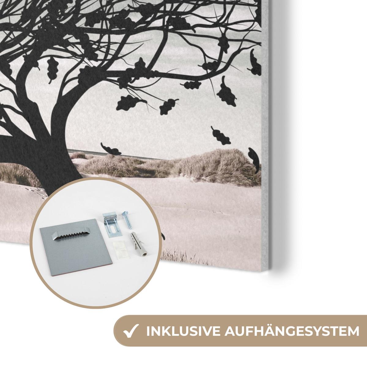 AKUSTIKBILD Strand - Meer - Menschen - Baum - Moderne Kunst Wanddeko 70x50 cm - Hellgrau, Kunststoff (70/50/0.9cm) - MuchoWow
