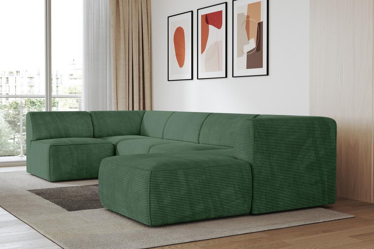 WOHNLANDSCHAFT Ottomane Rechts MOVO-L 345x180x78 cm Grün Cord - Grün, Holzwerkstoff/Kunststoff (180/78/345cm) - ALTDECOR