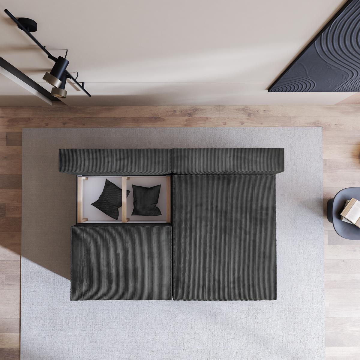 ECKSOFA FIORO P Graphitfarben Kordstoff mit Schlaffunktion - Graphitfarben/Grau, Holz/Kunststoff (204/148cm) - MASSENO