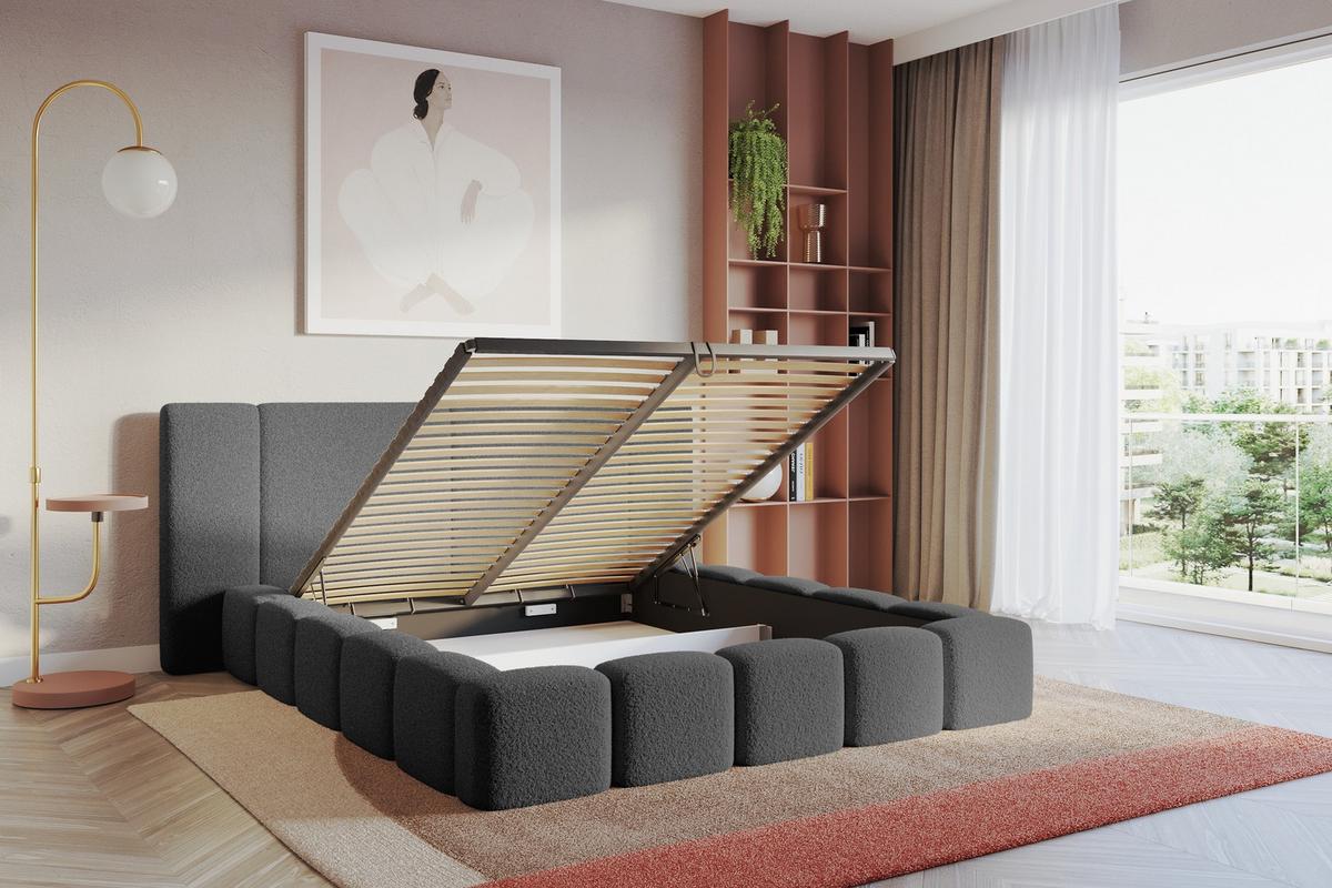 POLSTERBETT mit Bettkasten und Lattenrost, Bett mit Matratze H3/H4 - NILO 120x200 Grau - Greige, Holzwerkstoff/Textil (120/200cm) - ALTDECOR