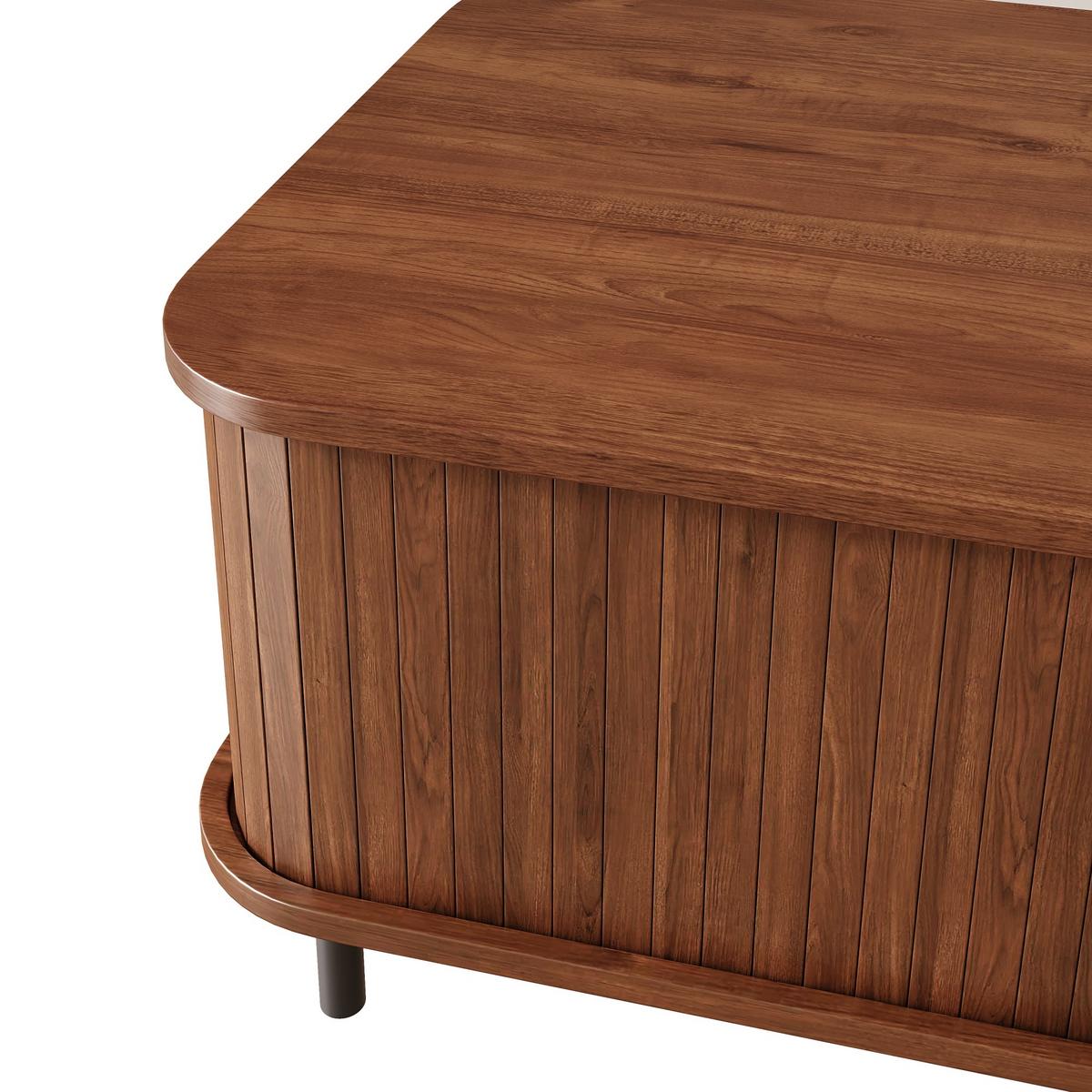 COUCHTISCH Nussbaum Rechteckig mit Schiebetüren Lamellenoptik & Stauraum - Walnussfarben, Holzwerkstoff (55/120/45cm) - Urban Meuble