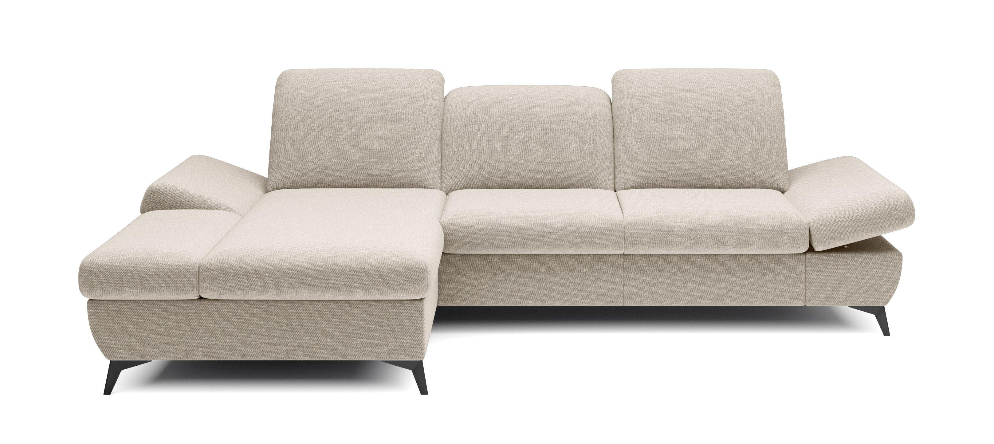 ECKSOFA FELICE L-S Creme Geflochtener Stoff mit Schlaffunktion - Creme, Holz (284/166cm) - MASSENO