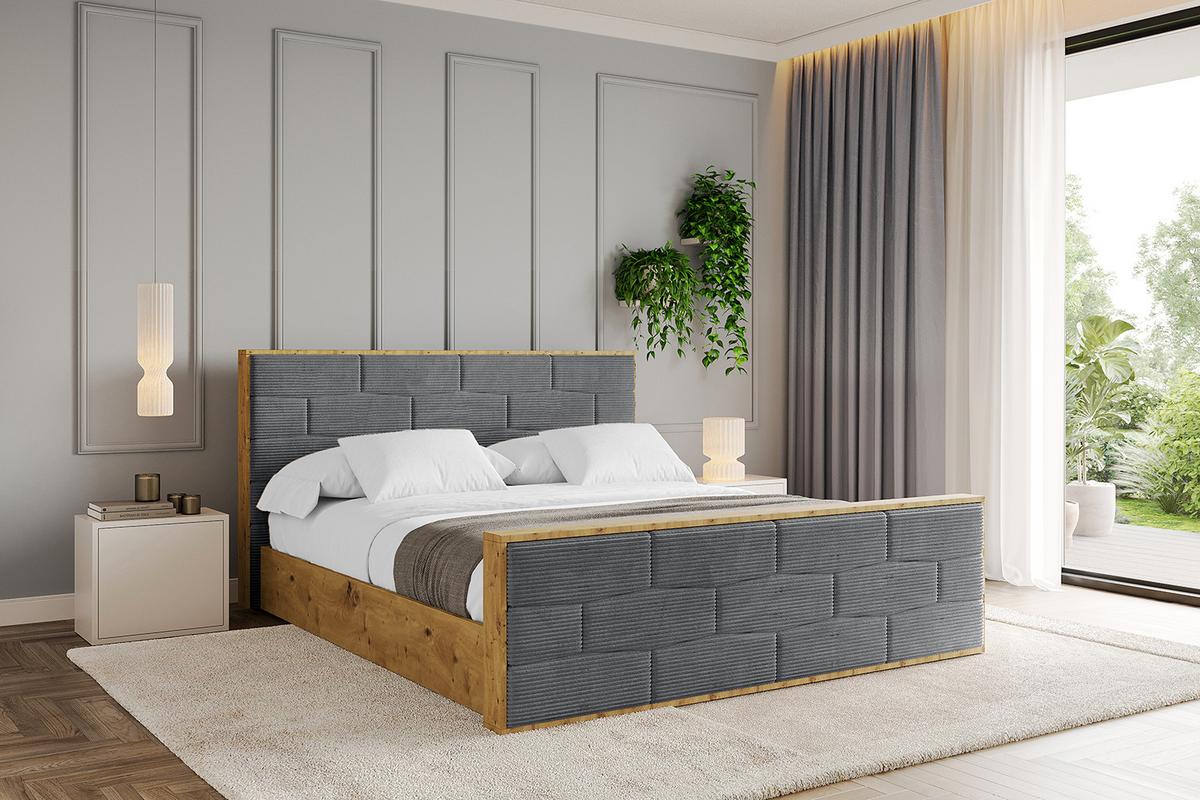 POLSTERBETT mit Bettkasten, Fußteil und Lattenrost, Boxbett mit Matratze H3/H4 - ENZO8-Z 200x200 Dunkelgrau - Anthrazit, Holzwerkstoff/Textil (200/200cm) - ALTDECOR