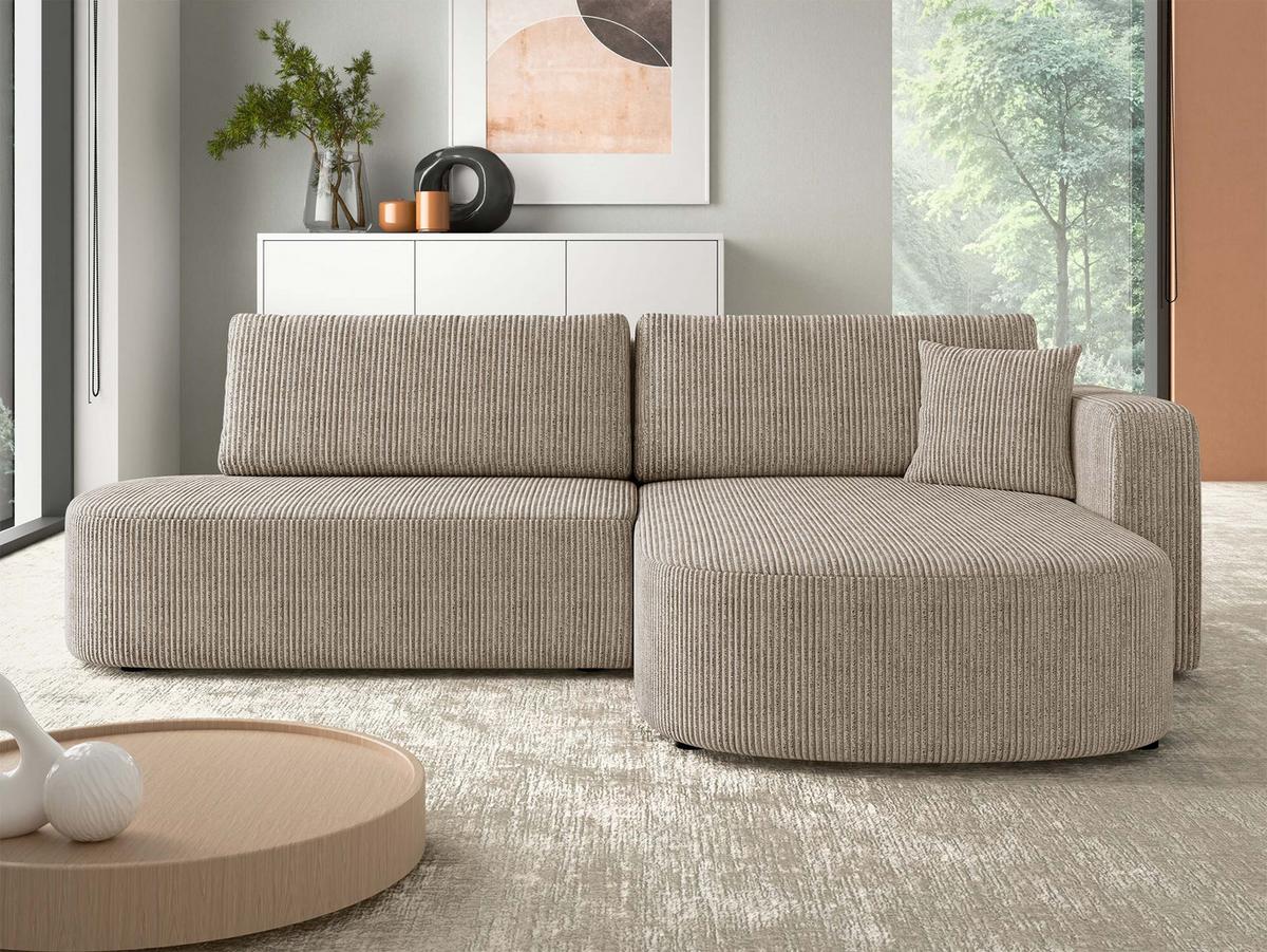 ECKSOFA Zerte Cord, Seite: Rechts - Beige/Schwarz, Holz/Kunststoff (252/175cm) - MIRJAN24