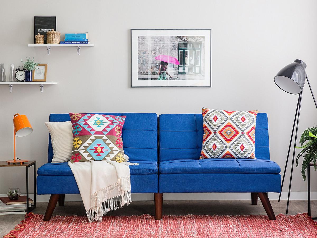 3-SITZER-SCHLAFSOFA Polyester Blau Ronne - Hellblau, Textil (180/76/95cm) - Beliani