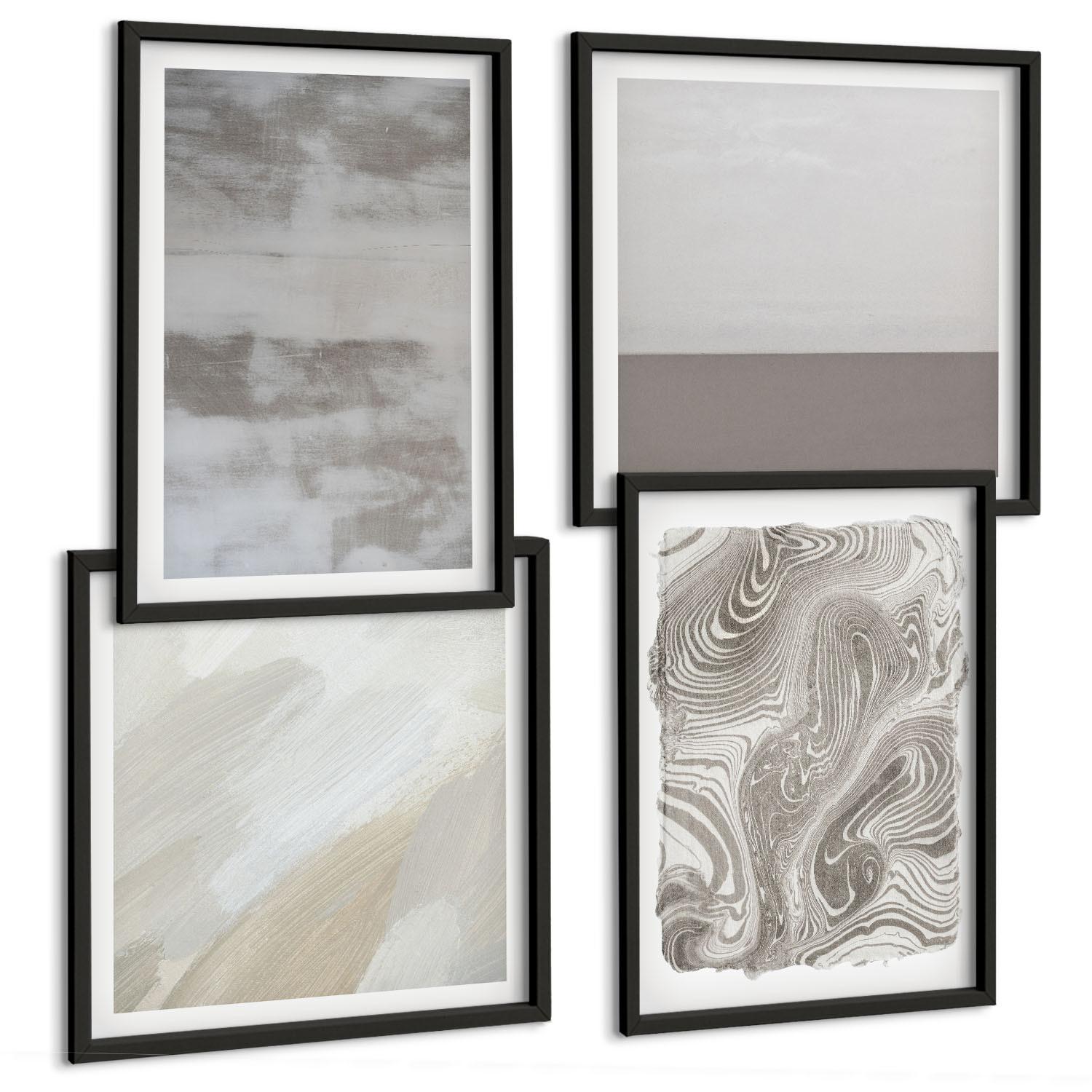 BILDER SET 4er Set - 50x50 cm & 40x60 cm Schwarzer Rahmen - Industriedesignstrukturen - Schwarz, Kunststoff (50/50cm) - TULUP