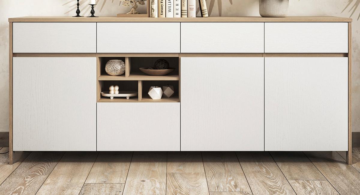 SIDEBOARD weiß und Eiche, Kommode skandinavisch 193 x 85 cm mit Soft-Close-Funktion - Eichefarben/Weiß, Holzwerkstoff/Metall (193/85/39cm) - Furn.Design