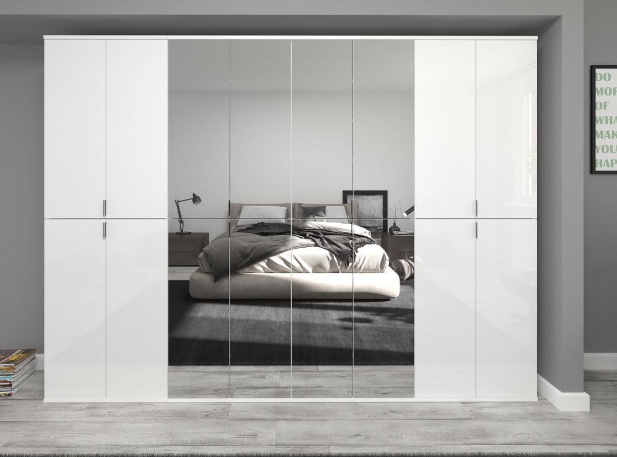 GARDEROBENSCHRANK weiß Hochglanz 60 cm, 4-türig mit Spiegel - Weiß Hochglanz/Silberfarben, Glas/Holzwerkstoff (60/193/34cm) - Inn.Furn
