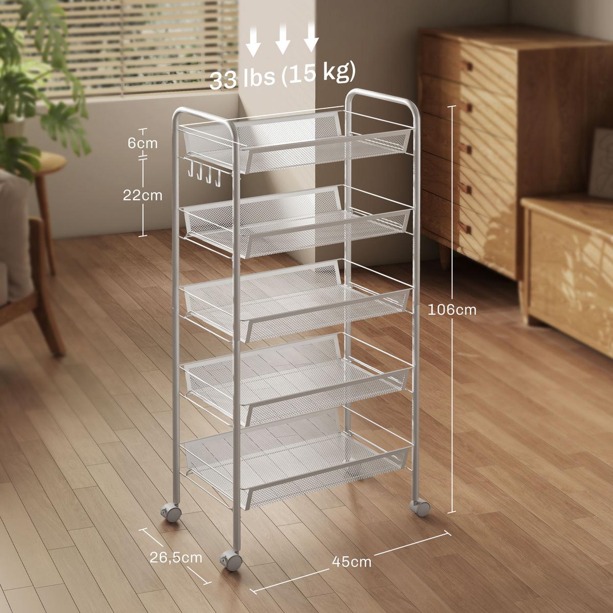 SERVIERWAGEN Stahl Weiß - Weiß, Metall (26.5/106/45cm) - HOMCOM
