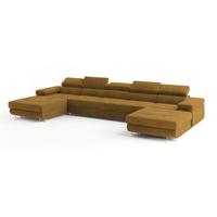 WOHNLANDSCHAFT OMBRA Gelb Velours-Stoff mit Schlaffunktion - Gelb, Holz (425/90/202cm) - MASSENO
