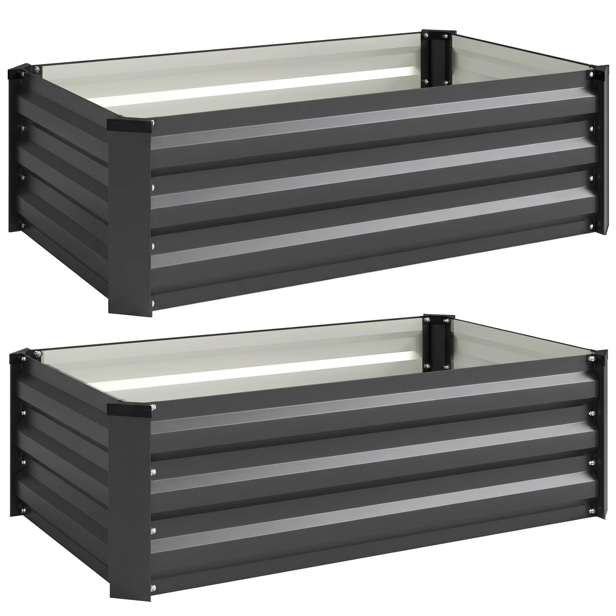 HOCHBEET 2er-Set für Terrasse, Balkon, verzinkter Stahl, Dunkelgrau, 100 x 60 x 30 cm - Dunkelgrau, Metall (60/30/100cm) - Outsunny
