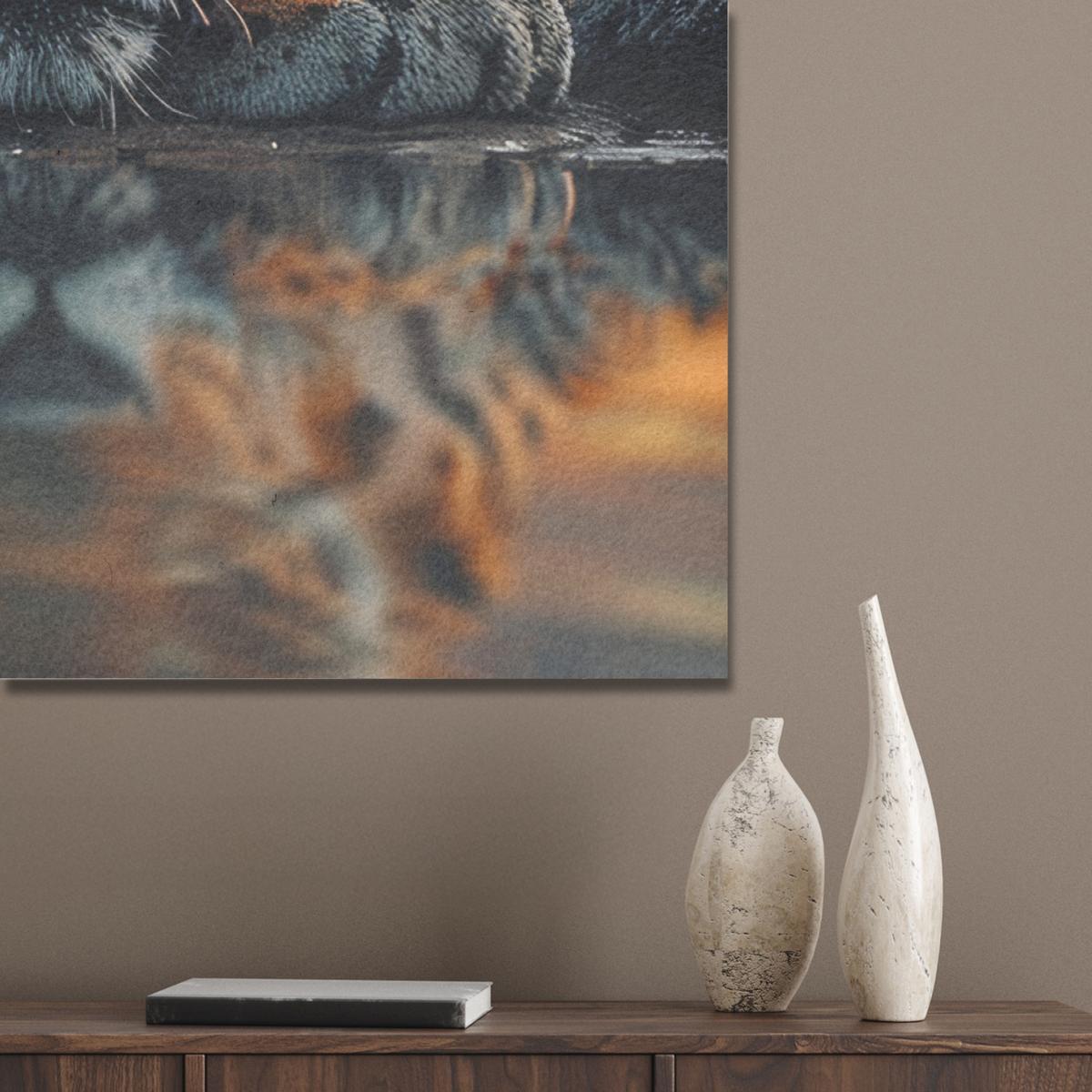 AKUSTIKBILD Natur - Leopard - Tier - Sonnenuntergang - Modern Wanddeko 70x100 cm - Orange, Kunststoff (70/100/0.9cm) - MuchoWow