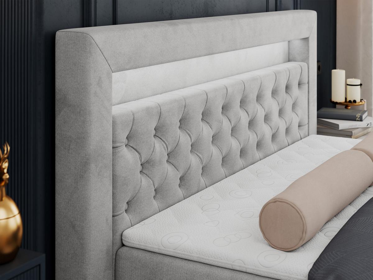 BOXBETT GOLD-6 LED 140/200 Hellgrau Velvet - H4 - Hellgrau, Holz/Textil (140/200cm) - MKS