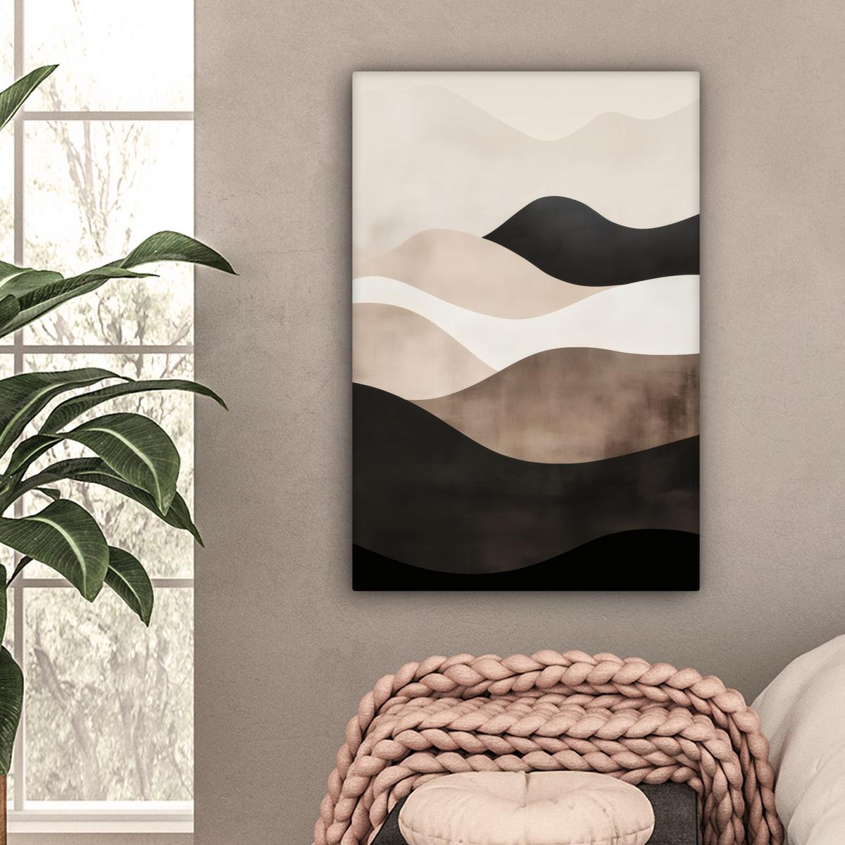 LEINWANDBILD Abstrakt - Landschaft - Wellen - Cremefarben Wanddeko 40x60 cm - Cappuccino, Textil (40/60cm) - MuchoWow