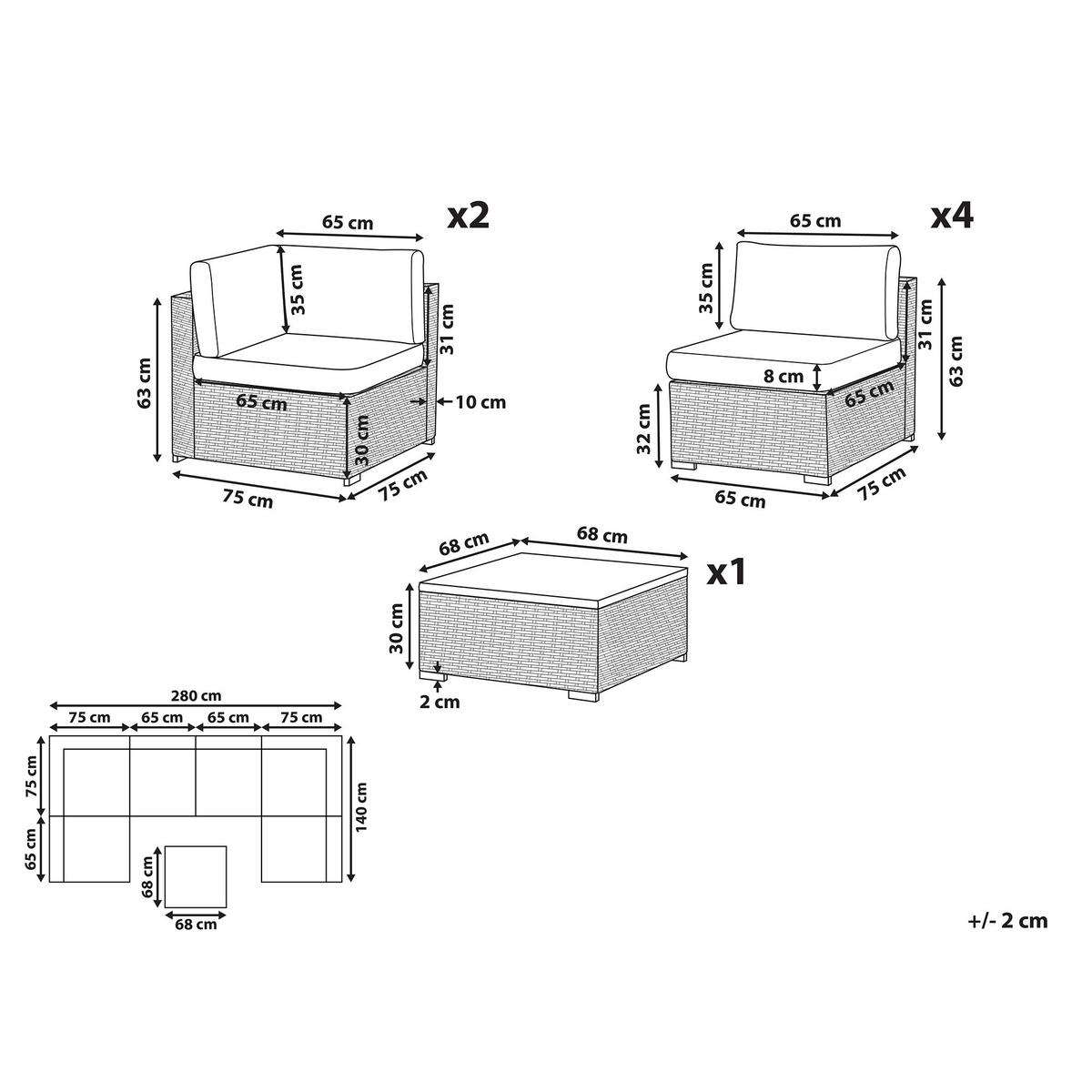 LOUNGE SET 6-Sitzer modular Braun Auflagen braun Belvedere - Braun, Kunststoff - Beliani