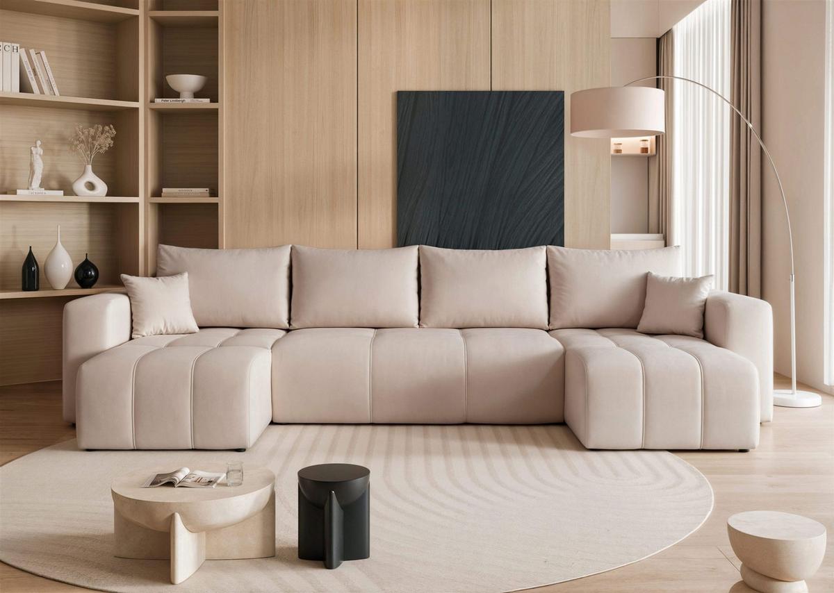 WOHNLANDSCHAFT Leros Schlaffunktion - Beige, Holzwerkstoff/Textil (318/79/145cm) - Fun Möbel