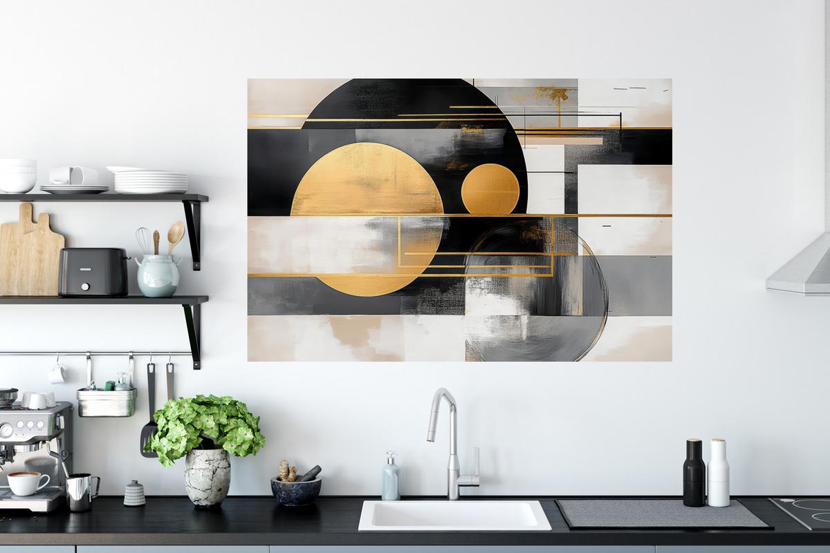 WANDTATTOO Abstrakt - Gold - Silber - Formen - Ästhetisch - Modern Wandsticker 120x80 cm - Goldfarben, Kunststoff (120/80/0.1cm) - MuchoWow