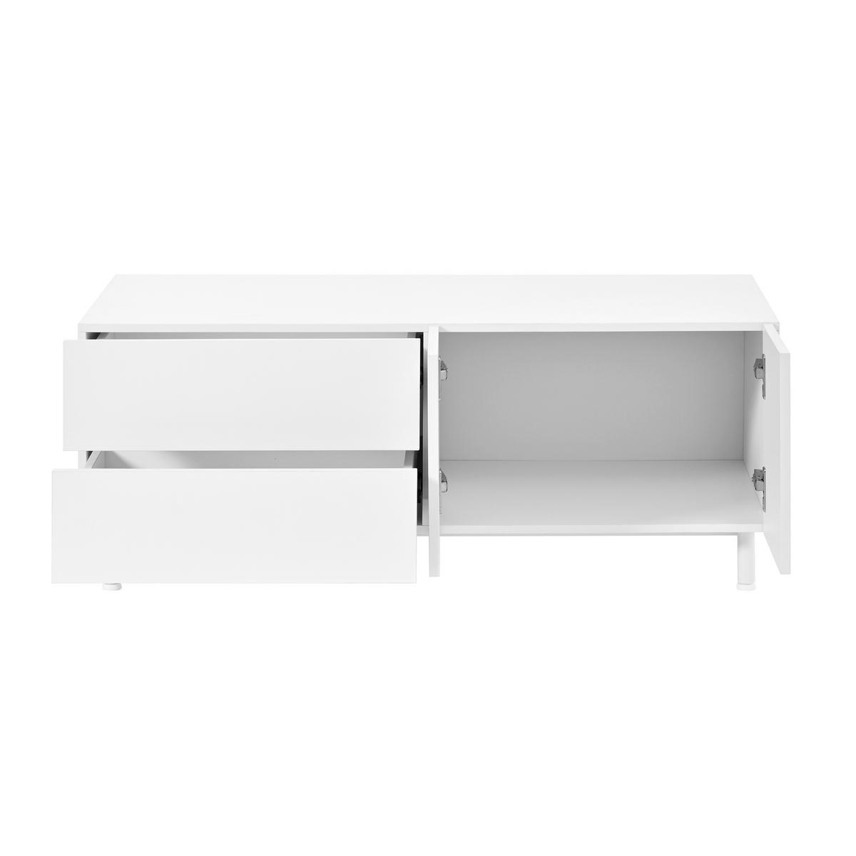 COUCHTISCH Weiß Rechteckig mit 2 Schubladen & Bogen-Türen - Weiß, Holzwerkstoff (50/100/39.5cm) - Urban Meuble