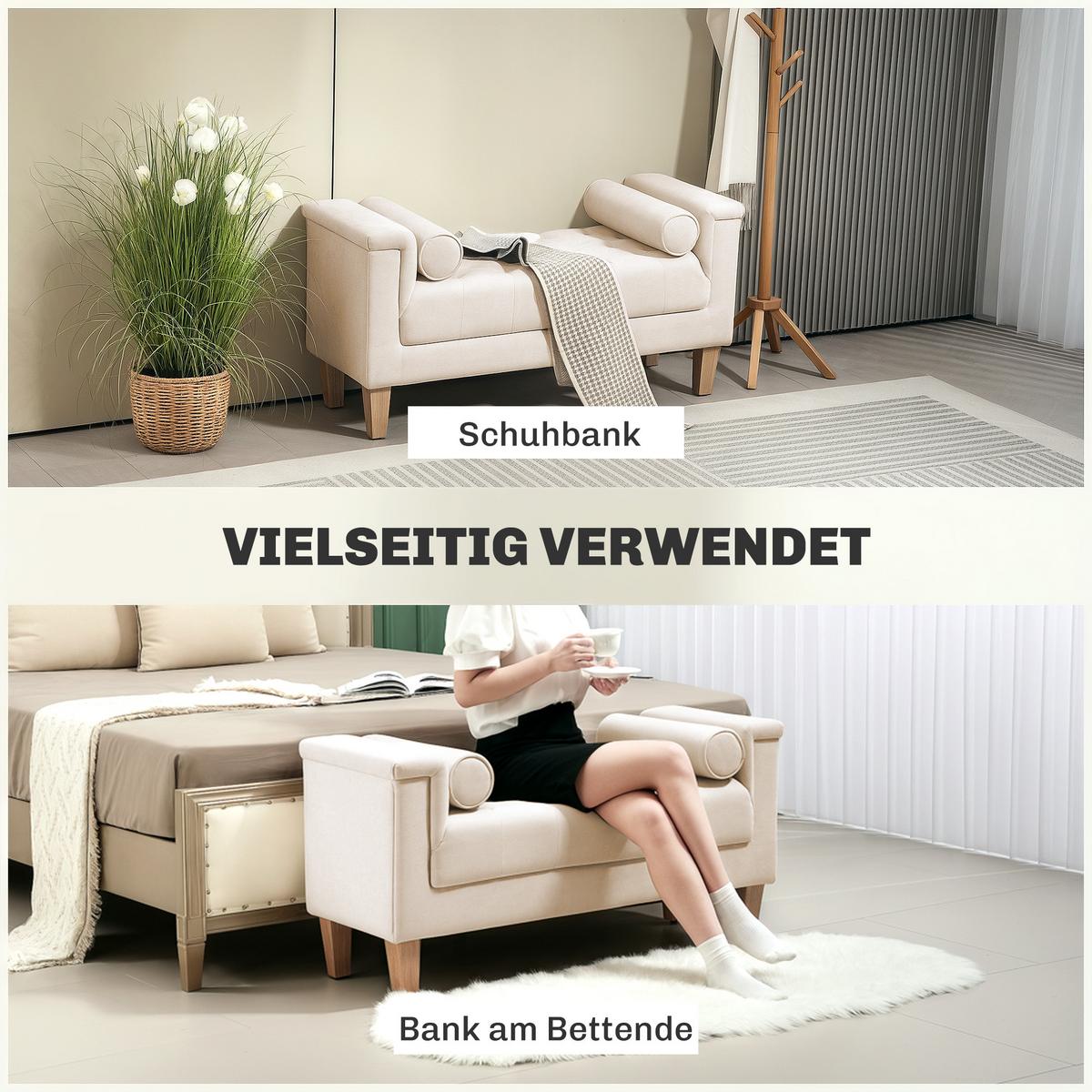 POLSTERBANK mit Chenille-Bezug, Armlehne, 115 x 44 x 58 cm Beige - Beige, Textil (44/58/115cm) - HOMCOM