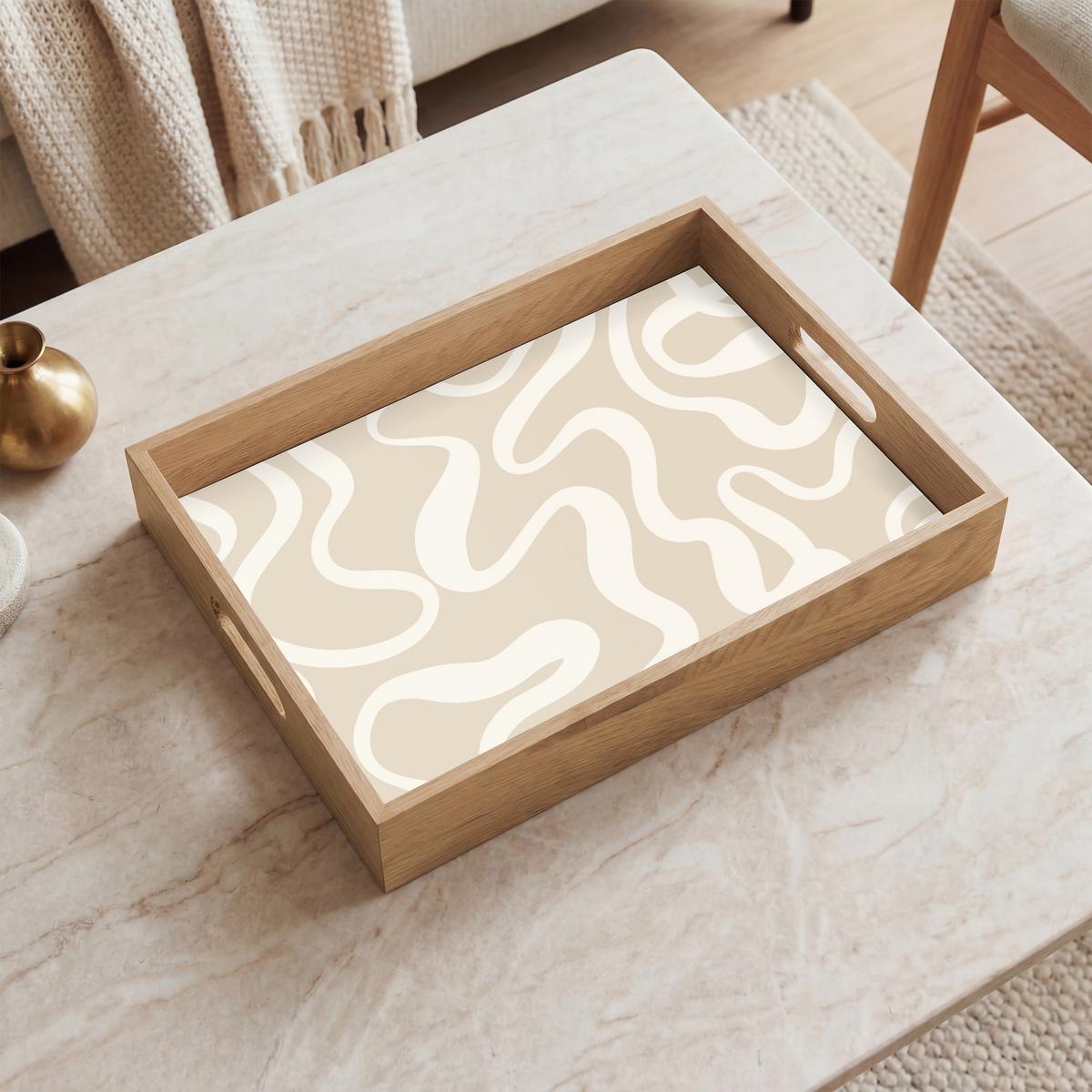 TABLETT Linien - Abstrakt - Beige - Weiß - Minimalistisch 40x30 cm - Beige, Holz (40/5/5cm) - OnlyWow