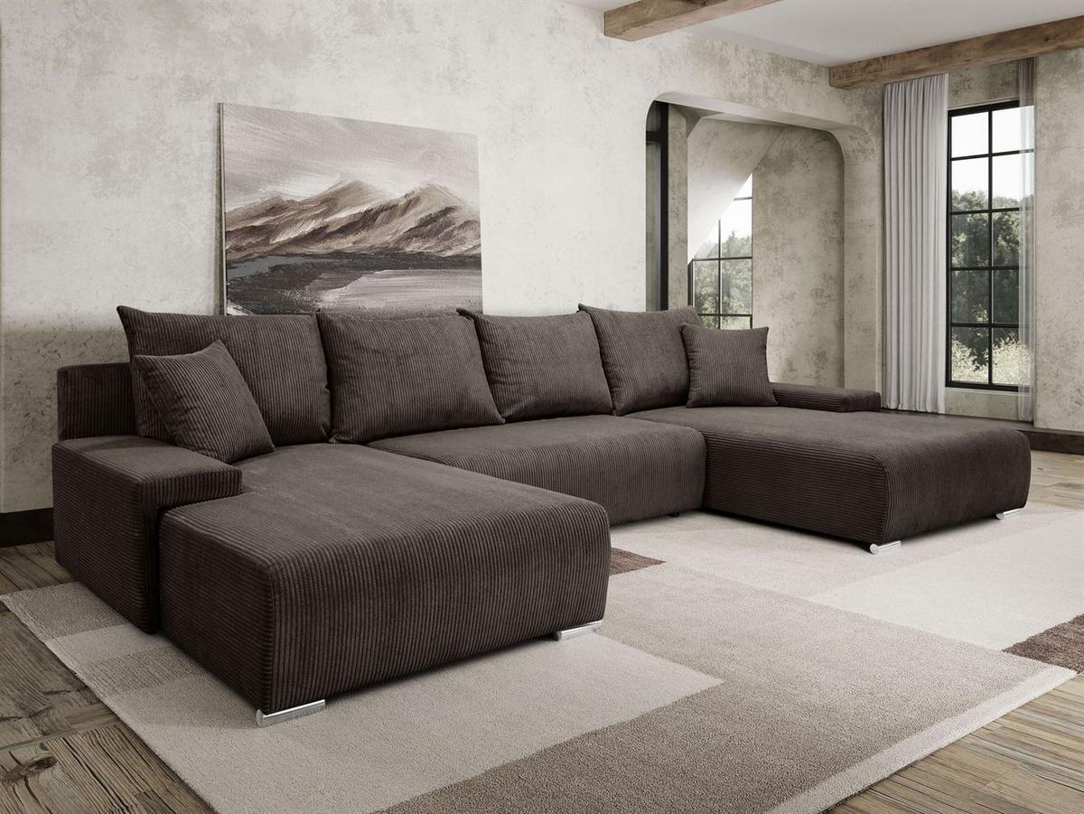 WOHNLANDSCHAFT LAVIO U mit Schlaffunktion und Bettkasten - Graphitfarben, Textil (348/93/188cm) - Lookway