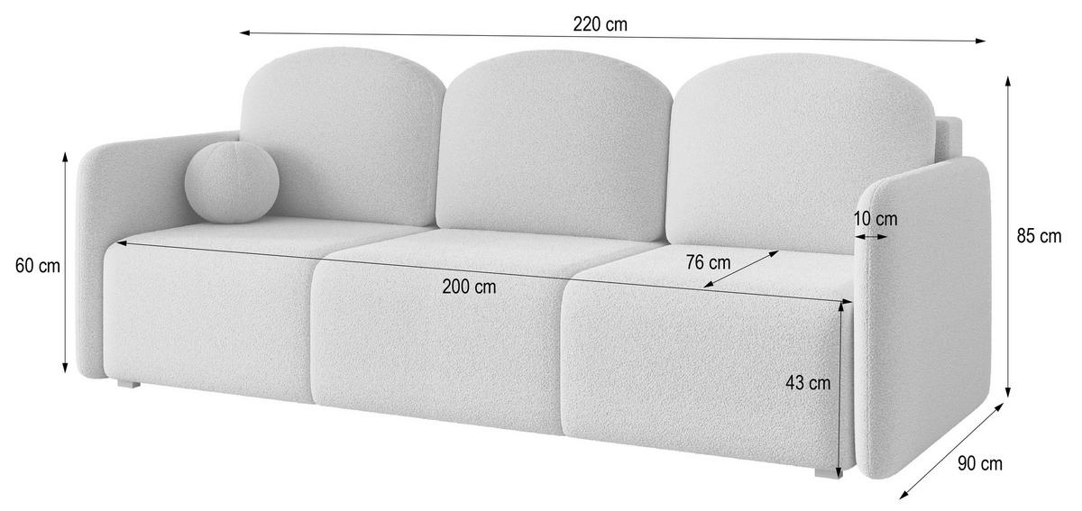 BETTSOFA SUVI III Q Schwarz Bucle-Stoff mit Schlaffunktion - Schwarz, Textil (220/85/90cm) - MASSENO