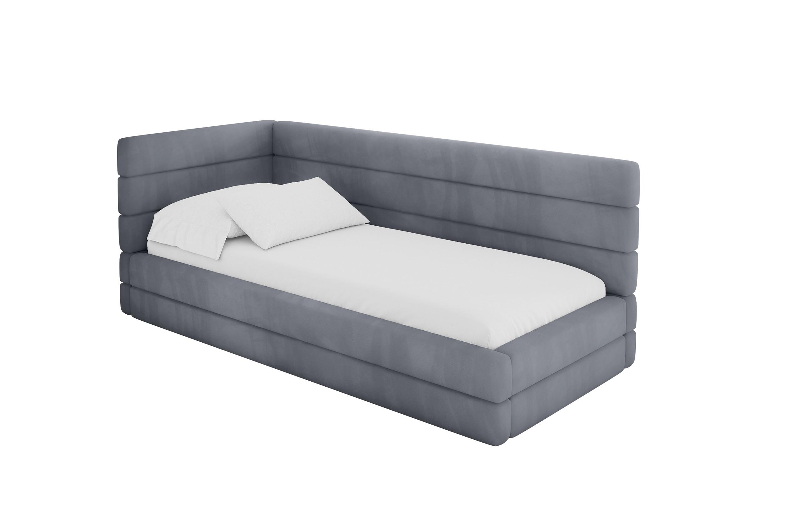 EINZELLBETT Jugendbett mit Bettkasten und Matratze H3/H4, Rechts - BEMY 100x200 Grau - Blaugrau, Holzwerkstoff/Textil (100/200cm) - ALTDECOR