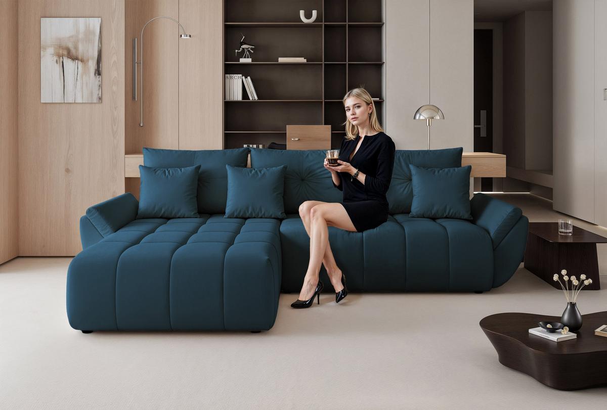 ECKSOFA ARO mit Schlaffunktion und Bettkasten Marineblau - Schwarz/Dunkelblau, Kunststoff/Textil (280/190cm) - Idohome