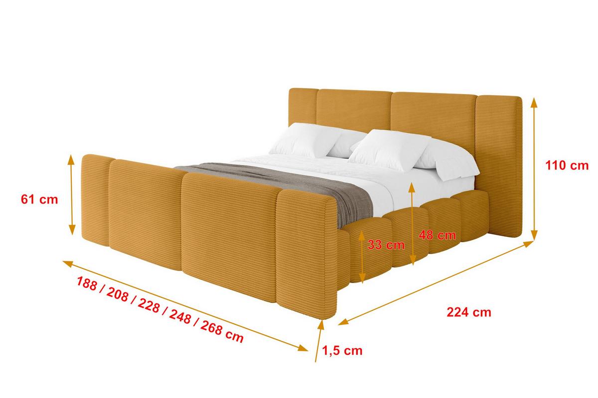 POLSTERBETT mit Bettkasten, Fußteil und Lattenrost, Boxbett ohne Matratze - NILO-Z 160x200 Senfgelb - Currygelb, Holzwerkstoff/Textil (160/200cm) - ALTDECOR