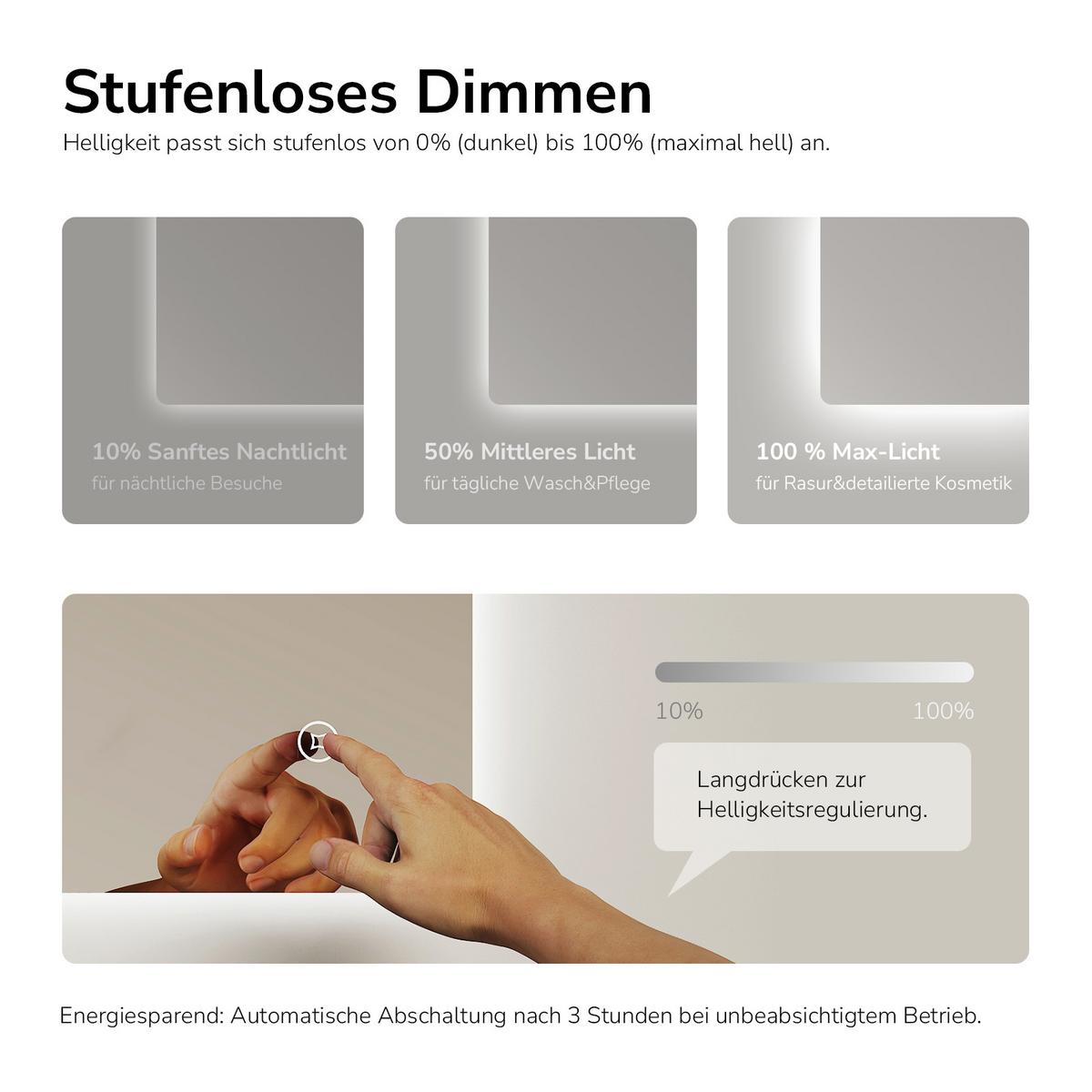BADSPIEGEL LED abgerundet 3 Farbtemperaturen Touch-Schalter 80/60 cm - Transparent, Glas (80/60/3cm) - EMKE