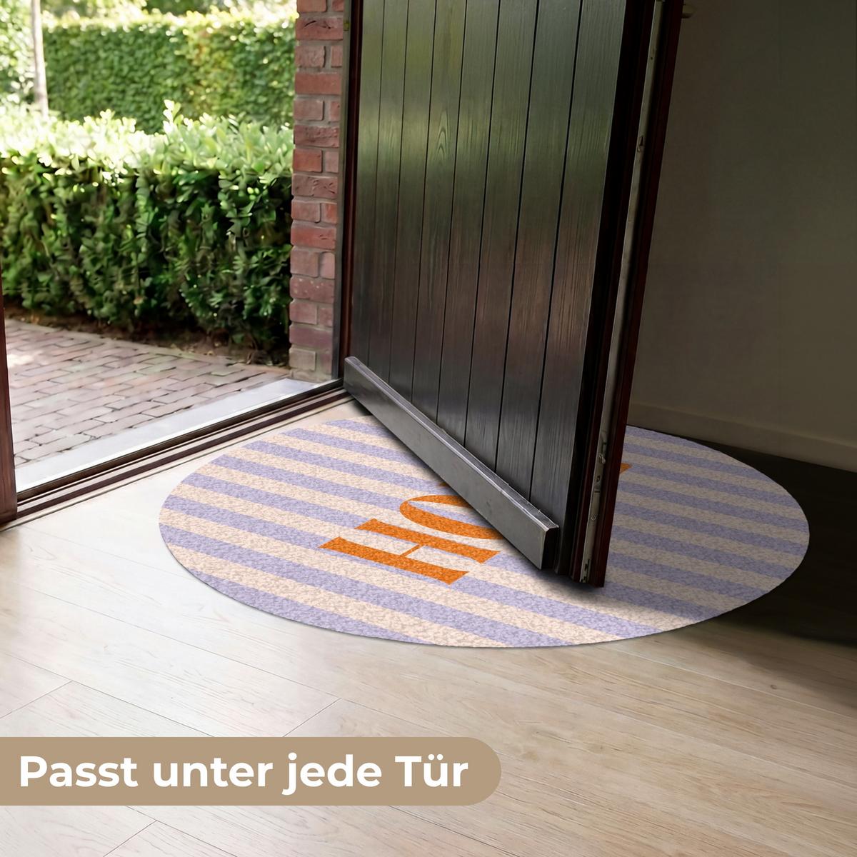 FUSSMATTE Lila – Orange – Streifen – Startseite 90x90 cm - Flieder, Kunststoff (90/0.4cm) - MuchoWow