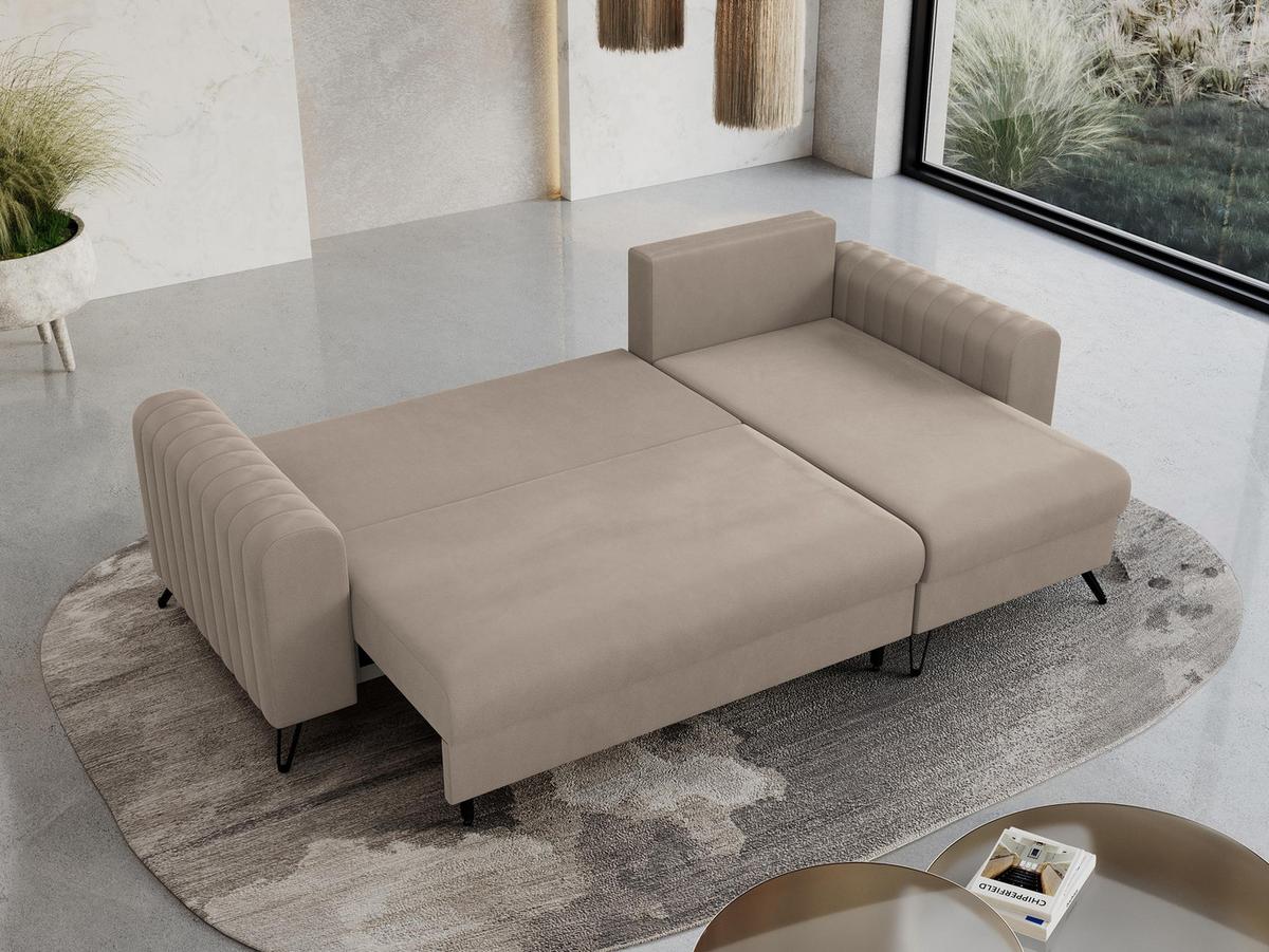 ECKSOFA Axel Samt Beige - Beige/Schwarz, Textil/Metall (242/140cm) - MKS