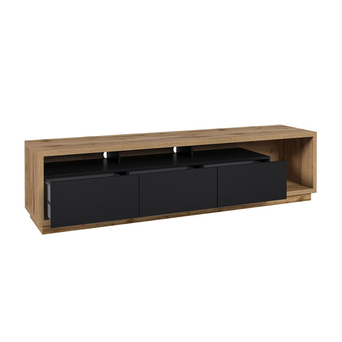 TV-MÖBEL Asten Schwarz und Holz - Schwarz, Holzwerkstoff (200/50/45cm) - Petits-meubles