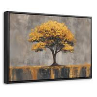 LEINWAND Bilder mit Rahmen - Baum - Blätter - Gold - Abstrakt - 30x20 - Grau, Textil (30/20cm) - MuchoWow