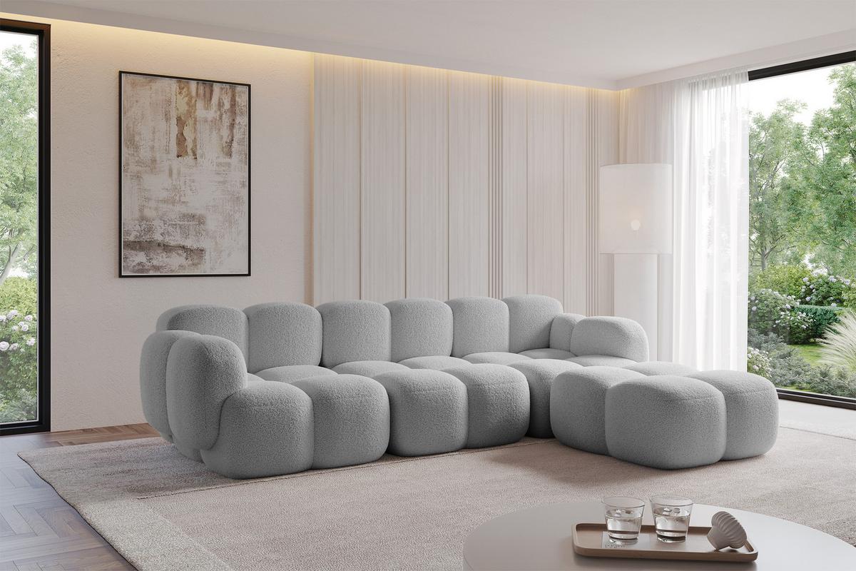 ECKSOFA modulares Sofa Rechts Miko-L2 302x205x75 Hellgrau Bouclé - Edelstahlfarben/Schwarz, Holzwerkstoff/Kunststoff (302/205cm) - ALTDECOR