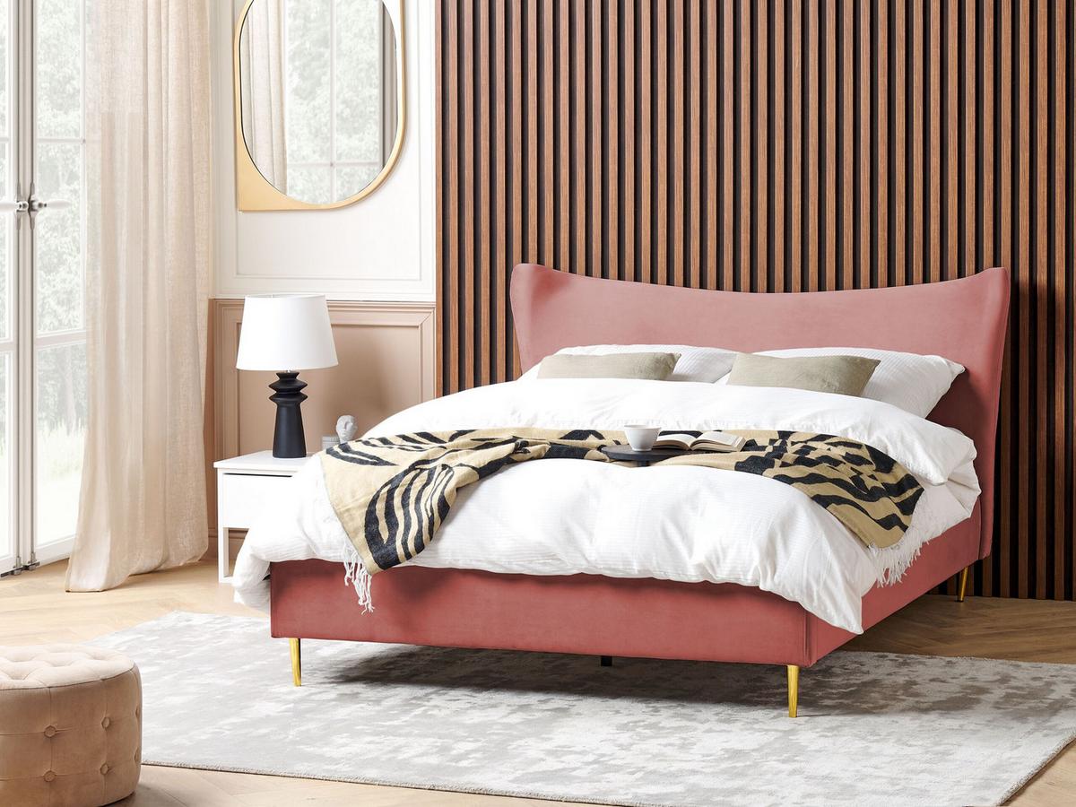 POLSTERBETT 160/200cm Pfirsichrosa Chaleix - Pink, Textil (160/200cm) - Beliani