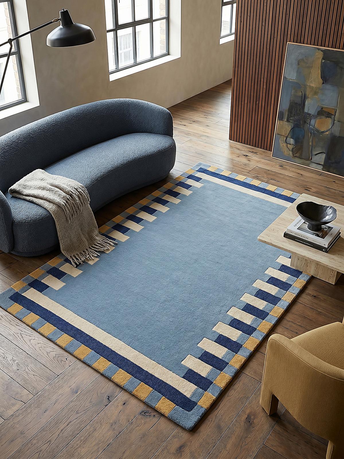 WOLLTEPPICH WENSUM, geometrisch, Blau-Gelb, 200 x 290 cm - Blau, Textil (290/200cm) - KADIMA DESIGN