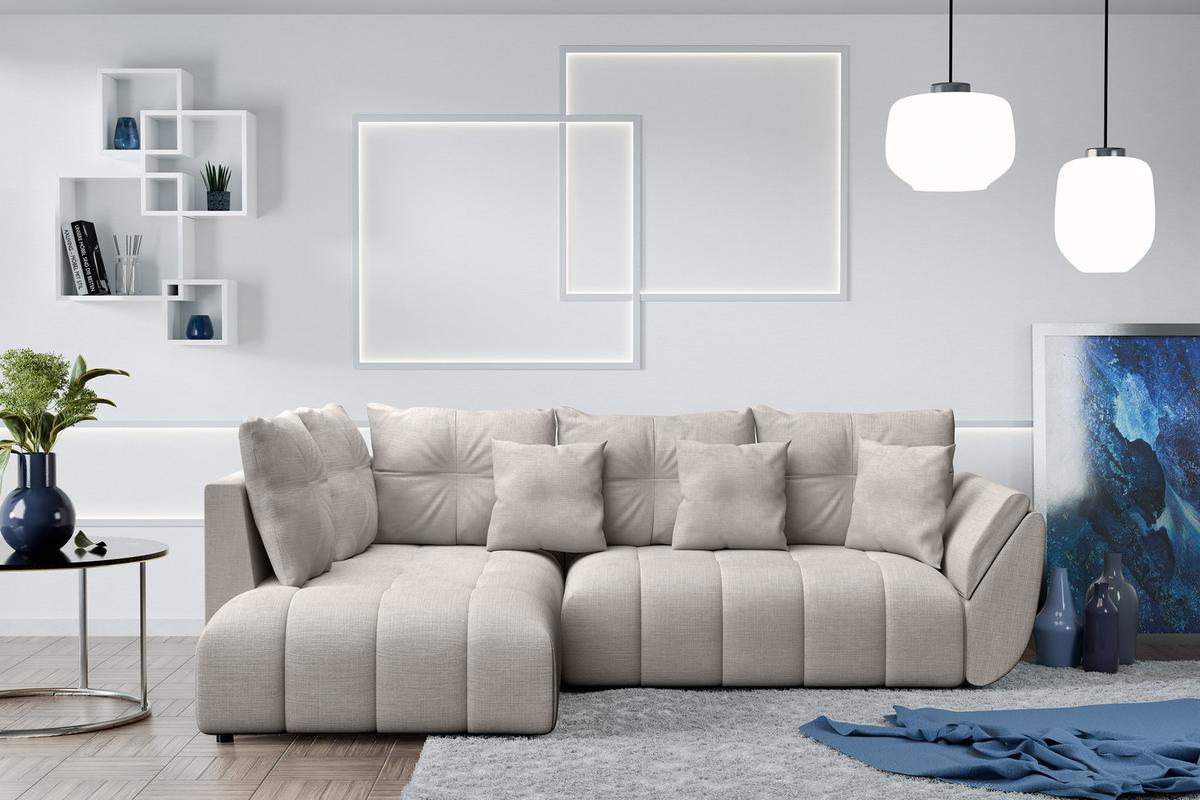 ECKSOFA L Form Corleone Beige 268/192/96 cm mit Schlaffunktion - Beige/Schwarz, Kunststoff/Textil (268/192cm) - AX Living
