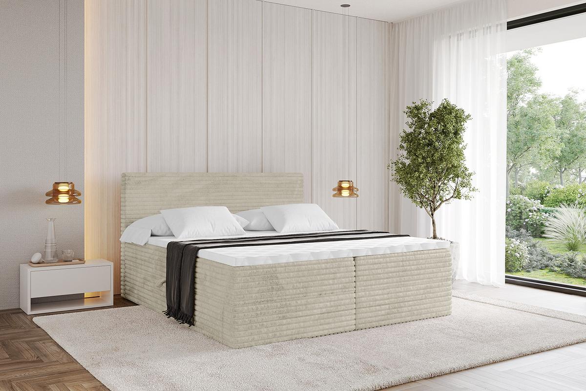 BOXBETT mit Matratze H3 und Lattenrost - TOLO-v1 - 120x200 Cord - Creme - Champagner, Holzwerkstoff (120/200cm)