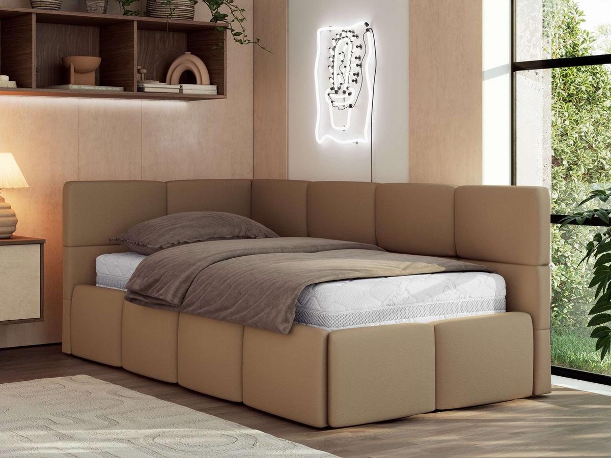 JUGENDBETT ARVO 90/200 - Braun Kunstleder - ohne Matratze - Links Seite - Braun, Textil (90/200cm) - MKS