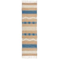 JUTETEPPICH handgewebt mit Fransen WHARFE, im Ethno-Stil, Natur-Blau, 60 x 230 cm - Blau, Textil (230/60cm) - KADIMA DESIGN